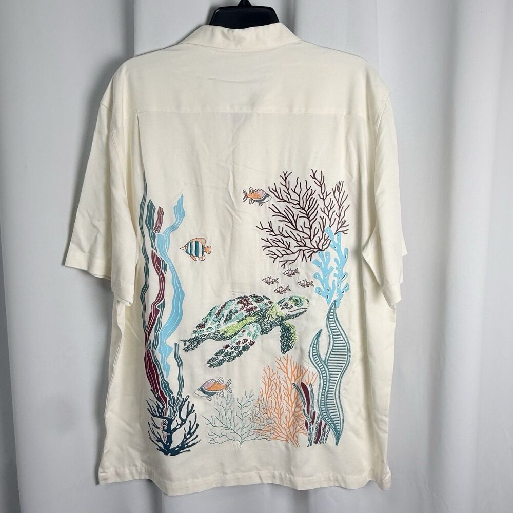 Caribbean Placed Embroidery Short Sleeve Button Front Woven Shirt Sz L New